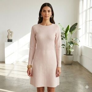 TSE pale powder pink wool knit a-line sweater dress — Large